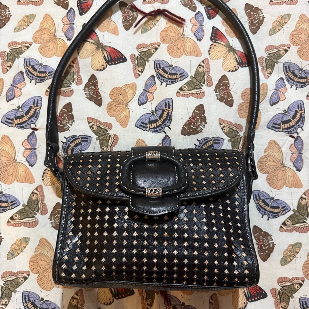 SOLD Brighton Black and Cream Woven Shoulder Bag